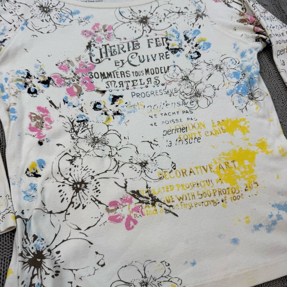 Pierre Cardin Y2K Vintage Floral French Theme 3/4 Sleeve Top ~ Medium - Picture 4 of 11